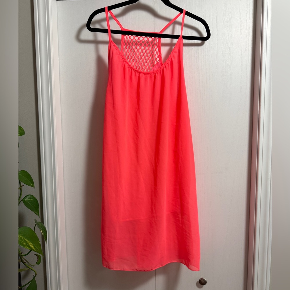Swim Cover-Up Dress SZ Small coral Pink/Orange color.
Sleeveless Brand unknown